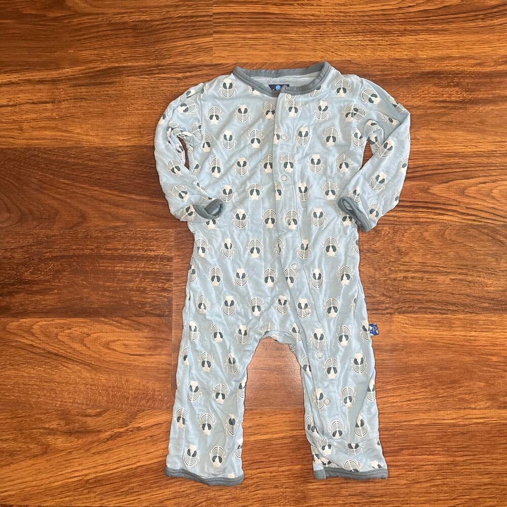 Kickee Pants Bamboo Pajamas Unisex Scarab  Bug Button Down Butt Flap 3/6 Months